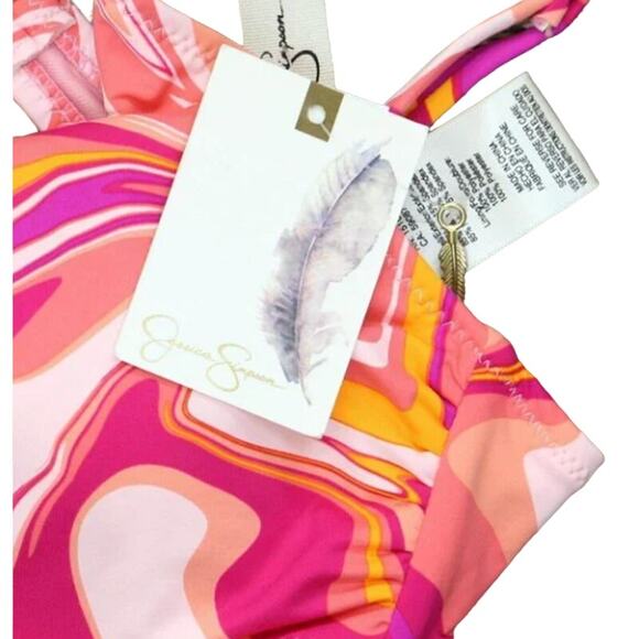 Jessica Simpson Pink One Piece O-Ring Peek-a-Boo Cutout High Leg 70's Small NWT - Picture 5 of 5